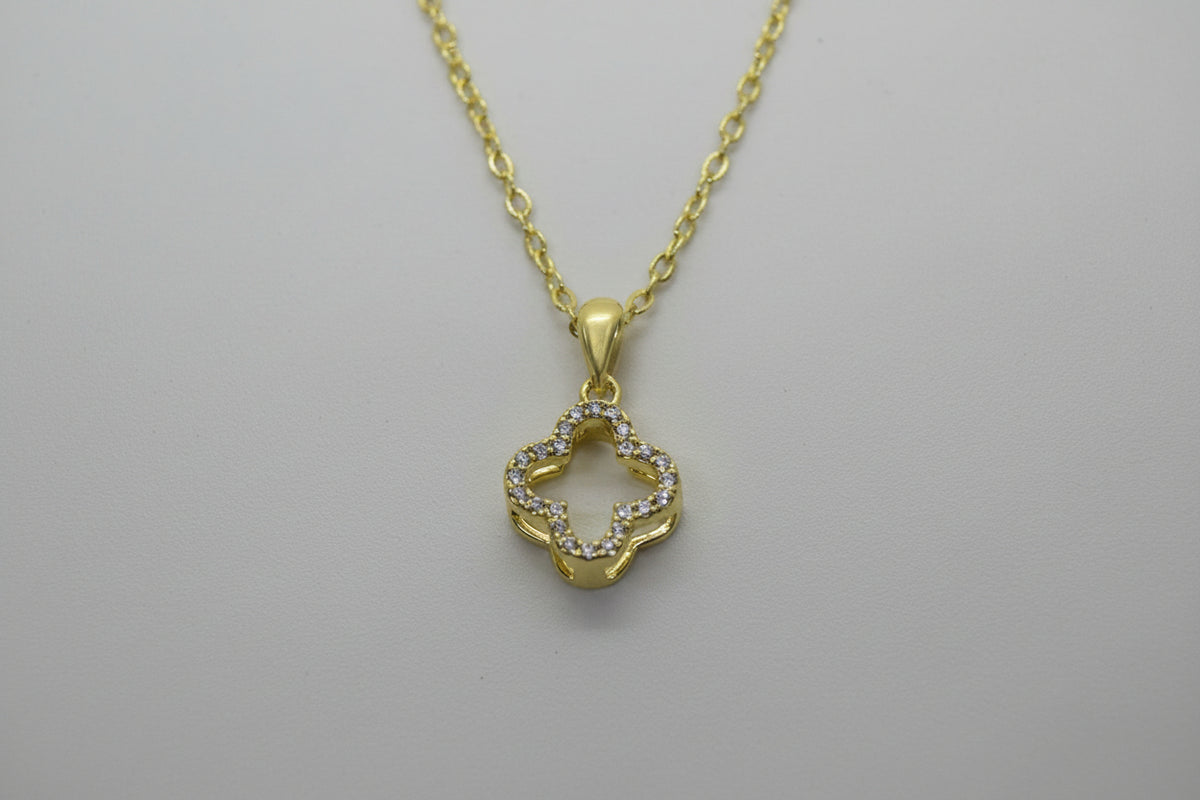 Gold Plated Brass Open Clover CZ Necklace