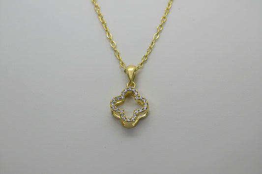 Gold Plated Brass Open Clover CZ Necklace
