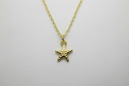 Gold Plated Brass Starfish Necklace With Small Textured Details