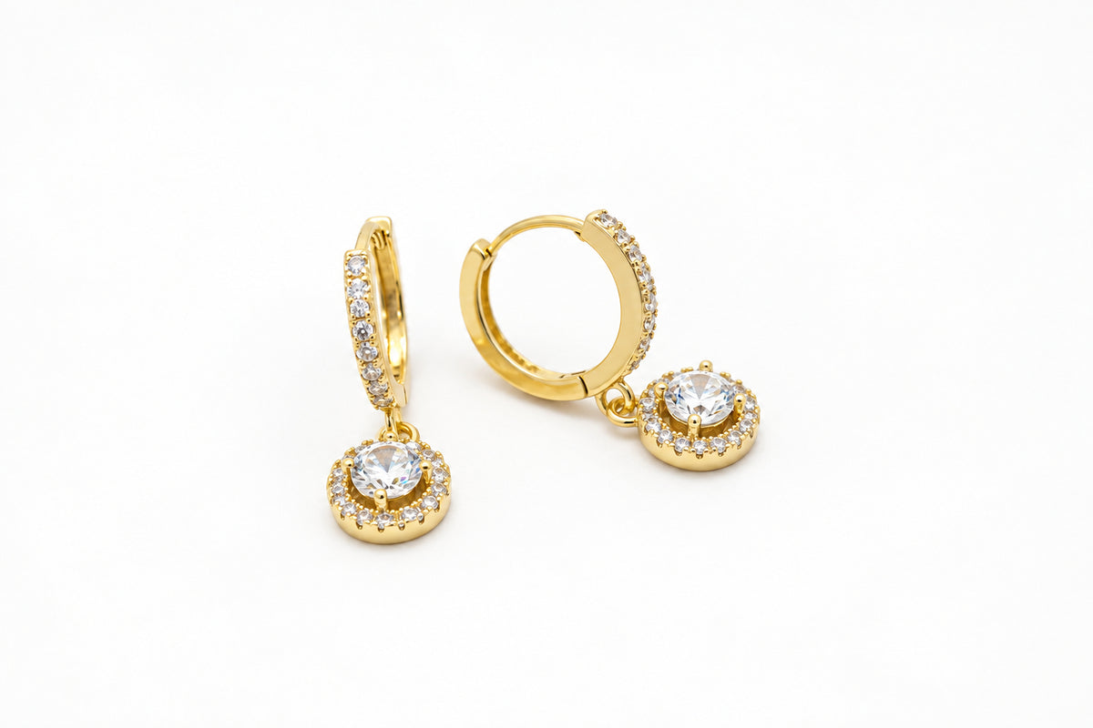 Gold Plated Brass Huggie Earring With Dangling CZ Circle