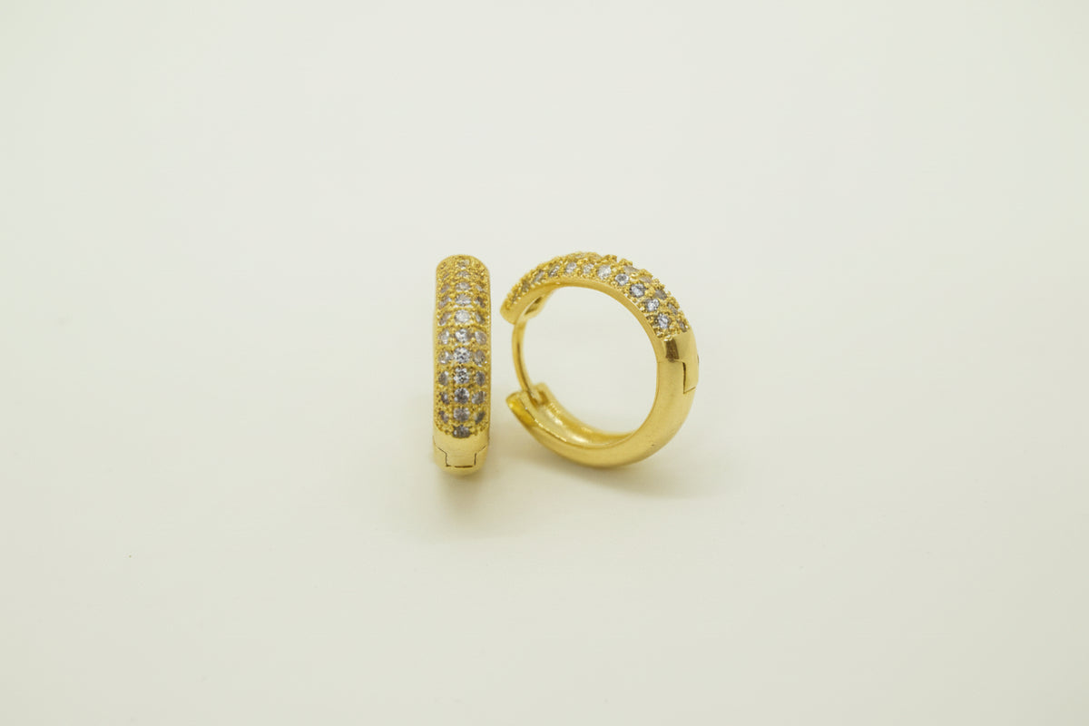 Gold Plated Brass CZ Sparkle Huggie Earrings