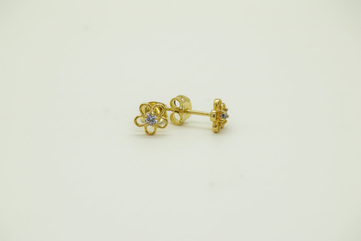 Gold Plated Brass CZ Flower Stud Earrings
