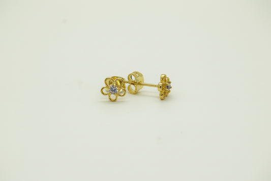 Gold Plated Brass CZ Flower Stud Earrings