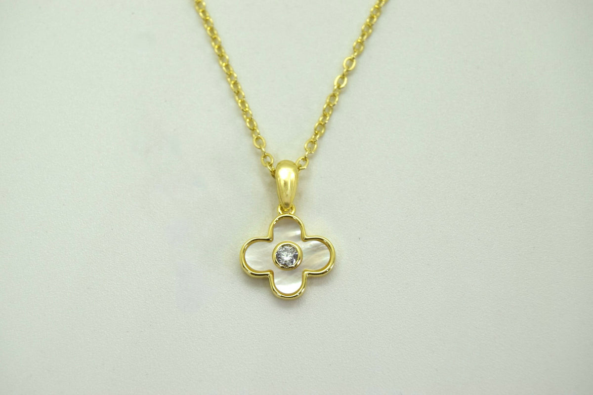 Gold Plated Brass Mother Of Pearl Clover With CZ Centre