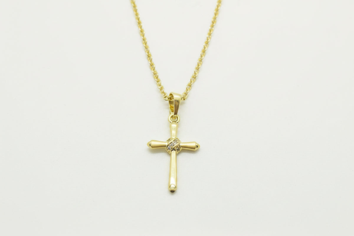 Gold Plated Brass Cross Necklace With CZ Knot Centre