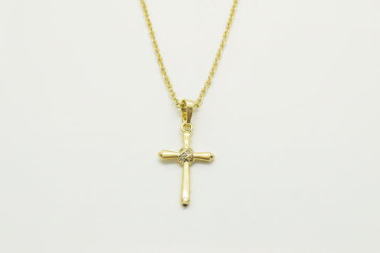 Gold Plated Brass Cross Necklace With CZ Knot Centre