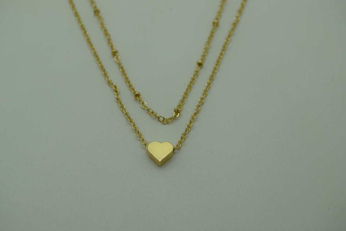 Gold Plated Brass Double Chain Heart Necklace