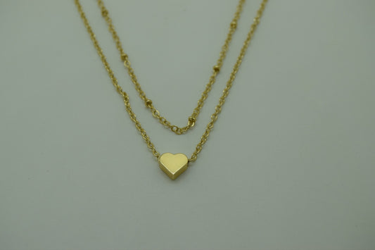Gold Plated Brass Double Chain Heart Necklace