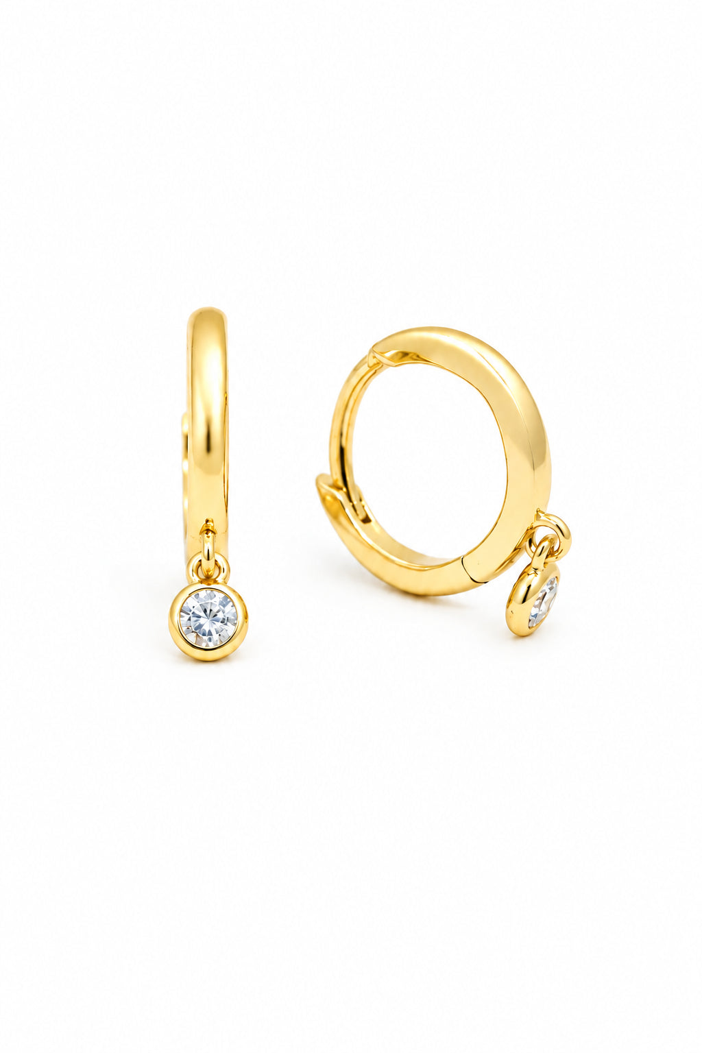 Gold Plated Brass Huggie With Dangling CZ Circle