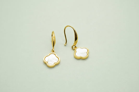 Gold Plated Brass Mother Of Pearl Clover Drop Earrings