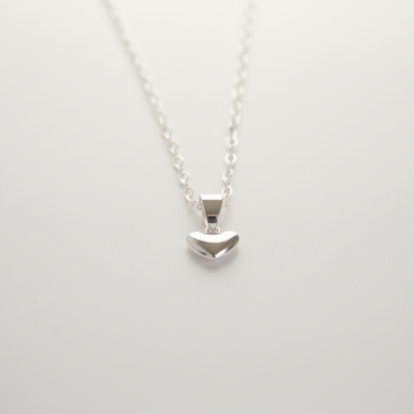 Sterling Silver Puffy Heart Necklace